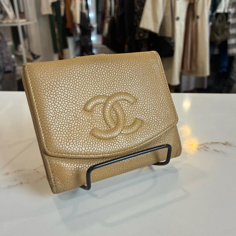 Chanel Beige Caviar Compact Wallet